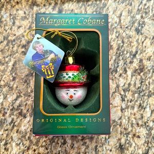 Designer Glass Red Tophat Snowman Ornamnent Margaret Cobane